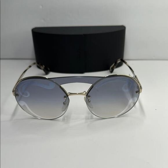 New Authentic Prada Gray and Gold Geometric Sunglasses main image 8